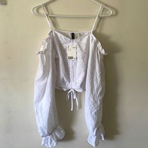 H&M Cropped White Summer Top with Ruffles